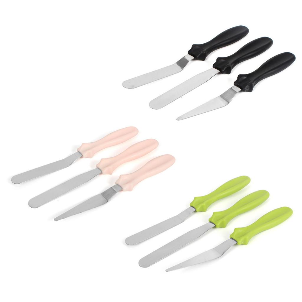 3pcs Stainless Steel Baking Spatulas Set Reusable Food Grade Stainless Steel Plastic Cake Cream Spatula Frosting Spatula
