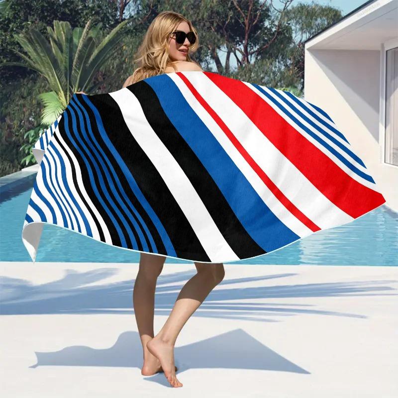 Color Blocking Diagonal Stripe Splicing Beach Towel, Ultra-fine Fiber Absorbent Bath Towel, Swimming Pool Special Large Towel