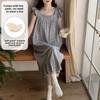 Summer Cartoon Print Casual Loose Nightdress with Chest Pad Sleepwear Women Square Neck Sleepdress Young Girl Nightgown Homewear