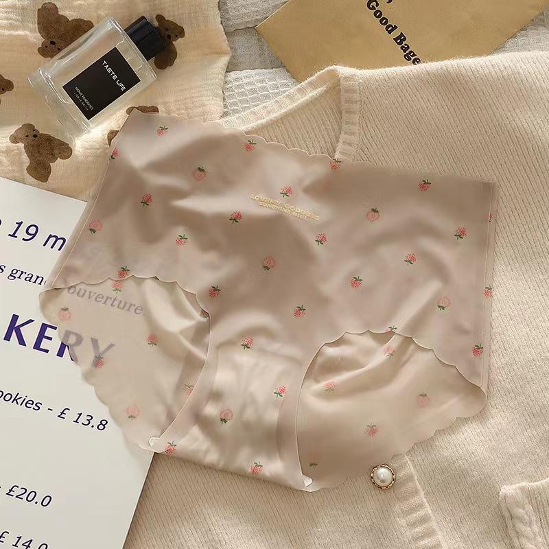 Strawberry Pattern Ice Silk Seamless Panties with Naked Sensation and Hip Hugging Triangle Women’s Panties