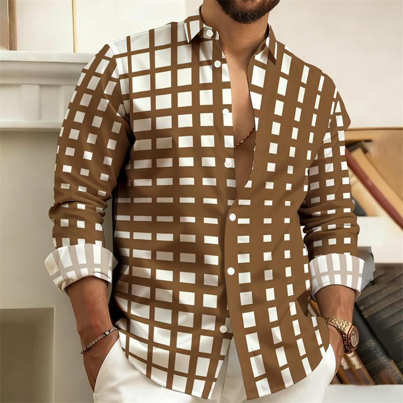 Best-Selling Men's 3D Printed Plaid Long-Sleeved Shirt, Fashionable Men's Shirt, Outdoor Casual Street Style Shirt