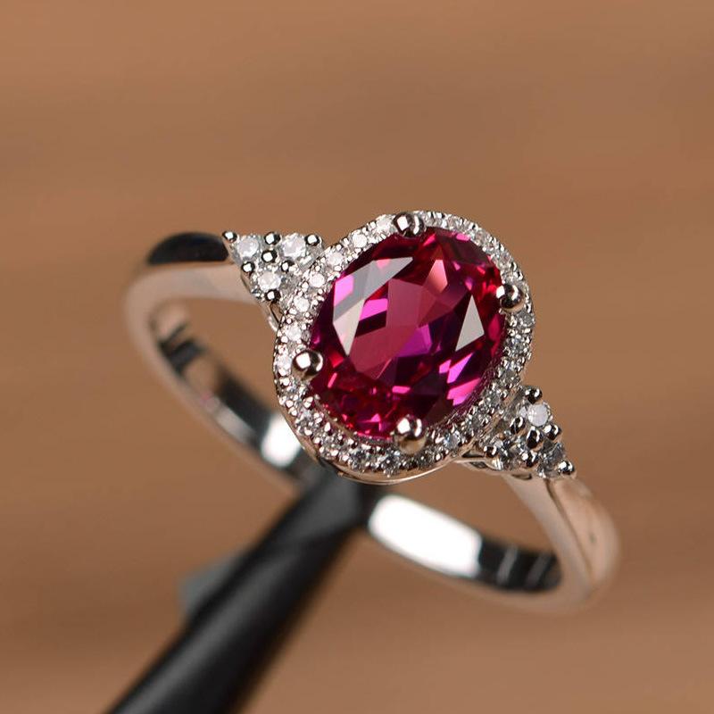 Sølvbelagte Ringer for Kvinner Rubin Smaragd Safir Smykker Bryllup Forlovelsesring Engros Størrelse 6-10