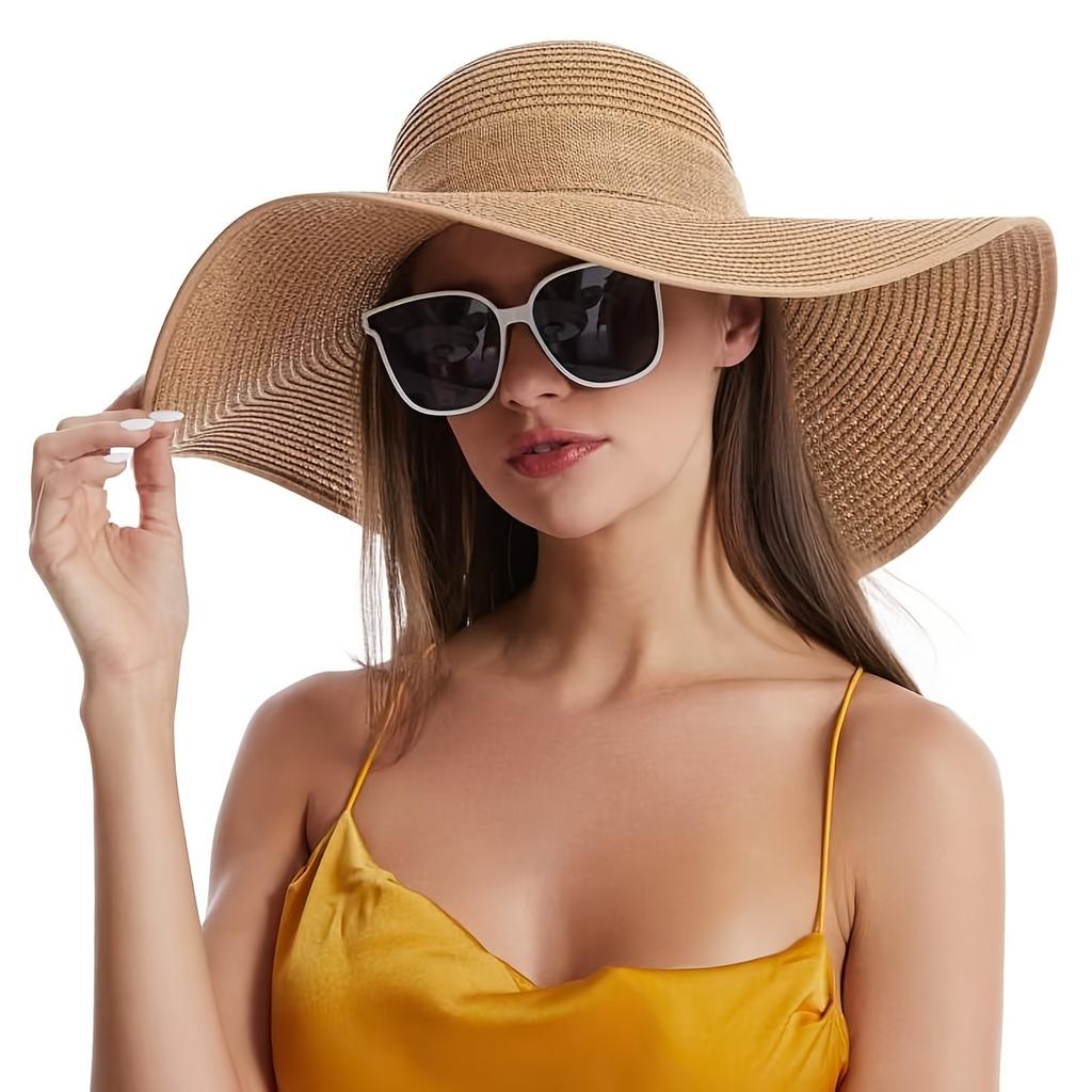 Elegant Wide Brim Sun Hat for Women French Style Straw Hat with Bow Summer Fashion Travel Beach Vacation Foldable Parasol