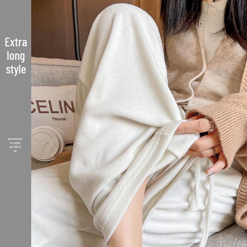 

Women s High Waist Wide Leg Terry Cloth Pants - Spring/Autumn 2026, Soft Glutinous Rice Texture, Plus Velvet, Loose Fit S