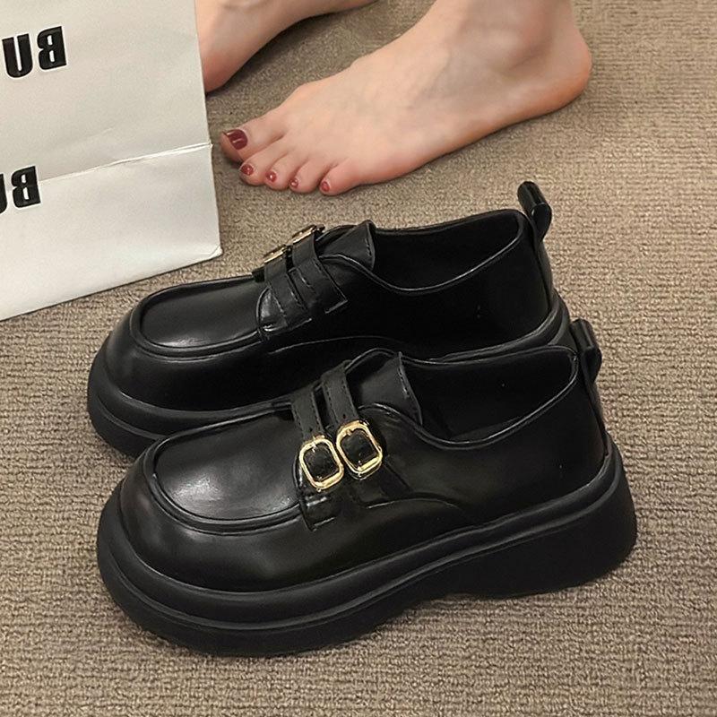 Small leather shoes women's British style spring and autumn new retro round head jk single shoes college style thick sole