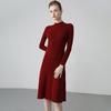 Women's Slim-Fit Over-the-Knee Cashmere Sweater Dress with Half-High Collar and Long Sleeves for Autumn-Winter.