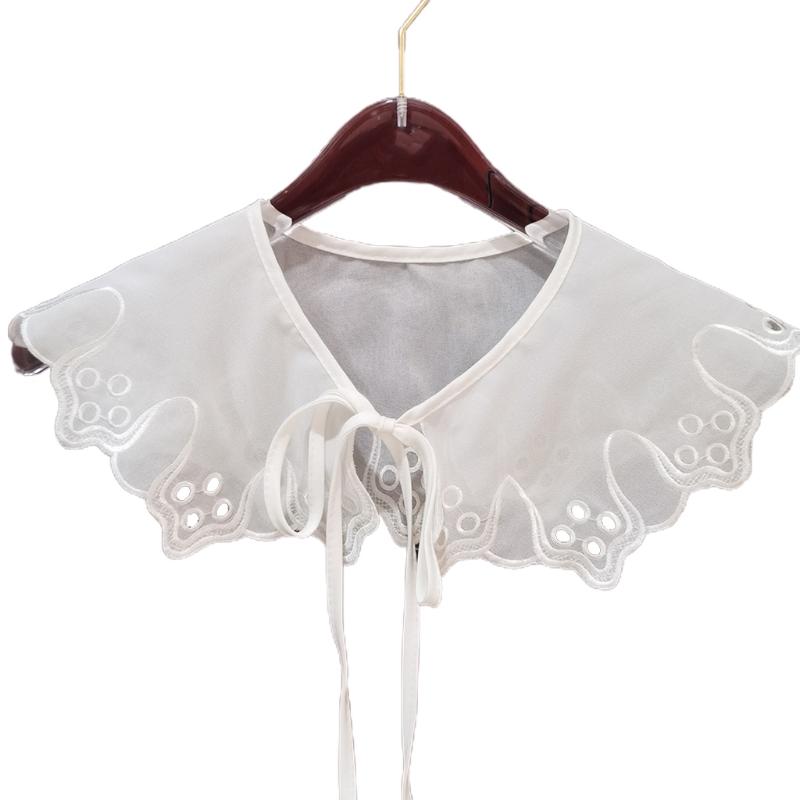 Women Girls Vintage Lolita False Fake Collar Shawl Sweet Ruffles Lace-Up Bow Decorative Necklace Choker Short Poncho