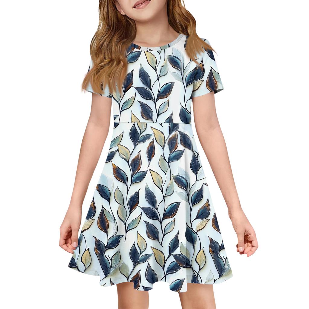 Girl Summer Dress Color & Print Short Sleeve Dress With Pocket Casual Dress Shorts Sleeve Party Dress Easter Day
