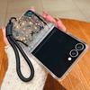 Forest Butterfly Lanyard Phone Case For Samsung Galaxy Z Flip 7 FE 6 5 4 3 5G Folding Hard Clear Cover For Samsung Z Flip7 Flip6