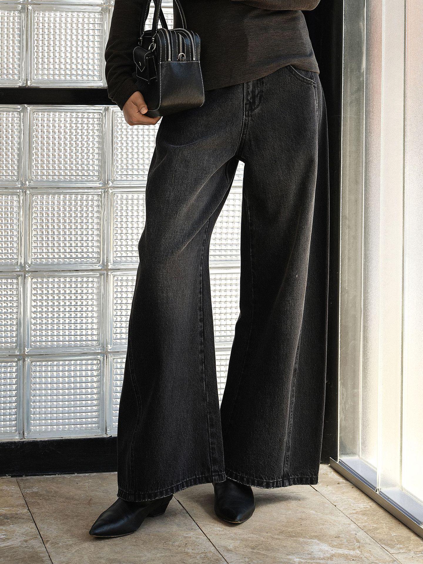 Women s Vintage High-Waisted Wide-Leg Jeans - Retro Slimming Straight-Leg Drape Pants Medium