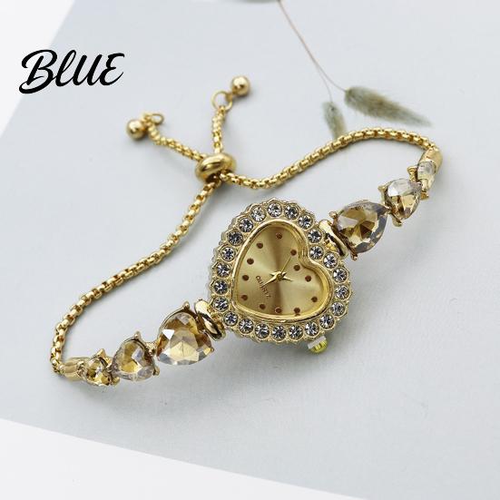 Classic Wristwatch for Ladies Women's Heart Shaped Bracelet Watch Rhinestone