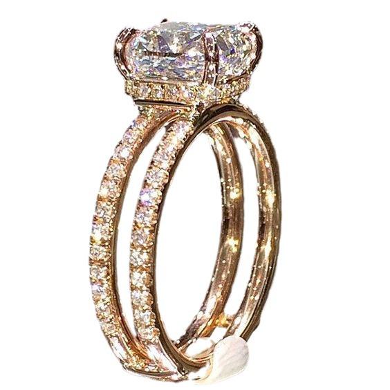 Sanjie Wish 14K Gold-Plated Double Diamond Crown Princess Engagement Ring
