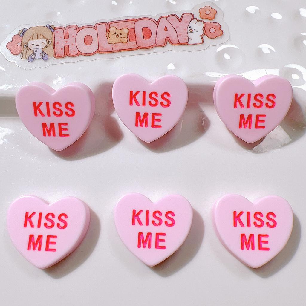 10Pcs New Cute Cartoon Heart Shaped KISS ME Series Flat Back Ornament Jewelry Bows Accessories