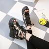 2021 Summer New Roman Sandals High Heel Color Matching Cross Strap Women's Shoes 12cm High Heel Wedge Heel Fish Mouth Shoes