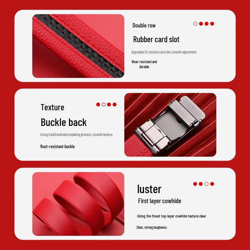 Sevenwolves Men's Red Genuine Leather Automatic Buckle Belt