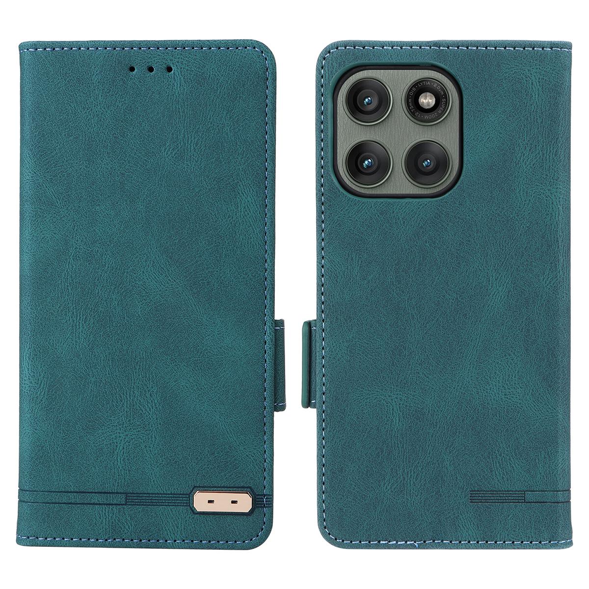 

For Motorola Edge 60 Pro 5G Case Leather Wallet Flip Phone Cover with Hardware Decor Blue