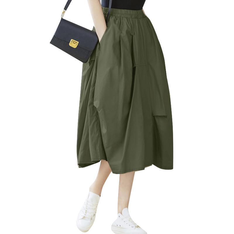 

ZANZEA Женские повседневные однотонные свободные юбки с эластичной резинкой на талии L зелёный