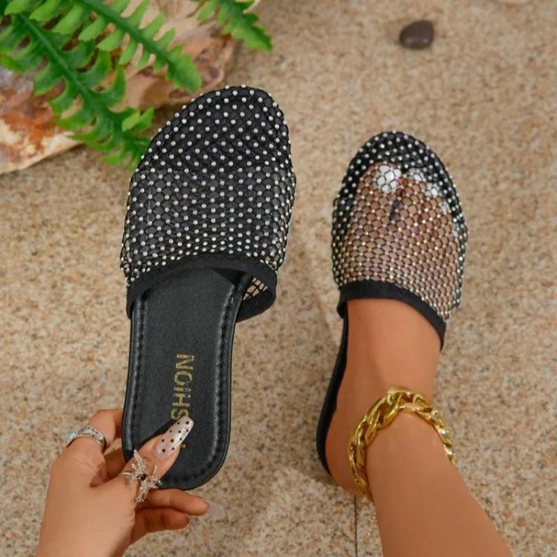 

Мода 2024 года, горячая распродажа обуви, женские тапочки с закрытым носком, летние дышащие сетчатые тапочки с подошвой Solft, легкие, плоские, повседневные, удобные тапочки 43 чёрный