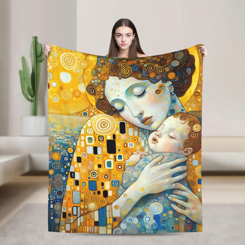Timeless Maternal Bond-Inspired by Gustav Klimt Mother And Child Blanket Winter Decorative Living Room Novelty Bedspread