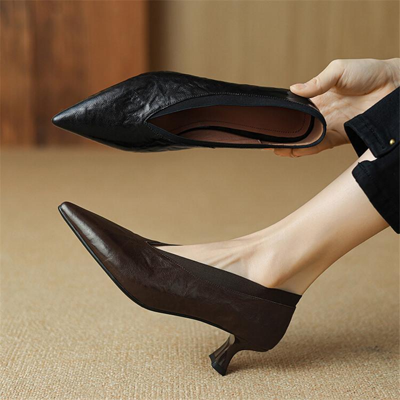 Fashion New Spring Summer Genuine Leather Women Shoes Fashion Pointed Toe Women Pumps High Heels Zapatos Mujer Ladies Shoes Brown