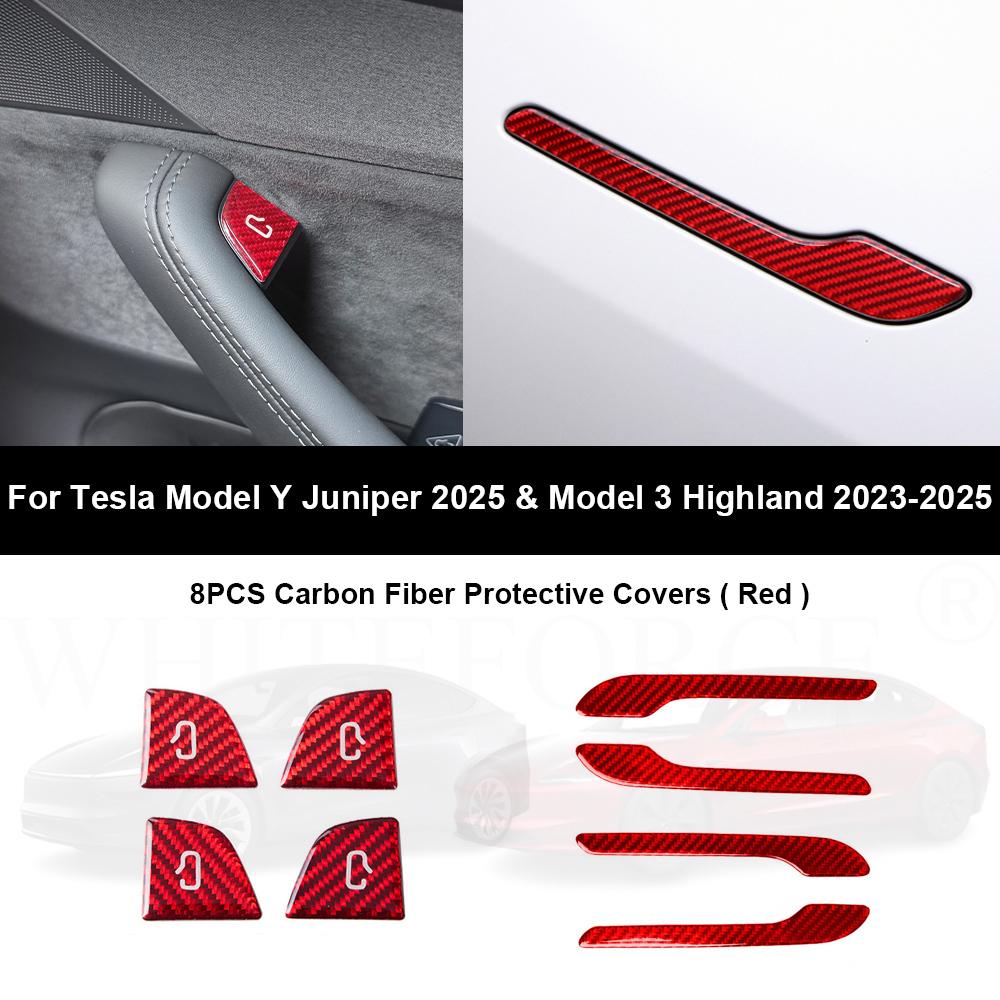 For Tesla Model Y Juniper 2025 Carbon Fiber Door Switch Button Trim Stickers Model 3 Highland Open Door Button Sticker Accessory