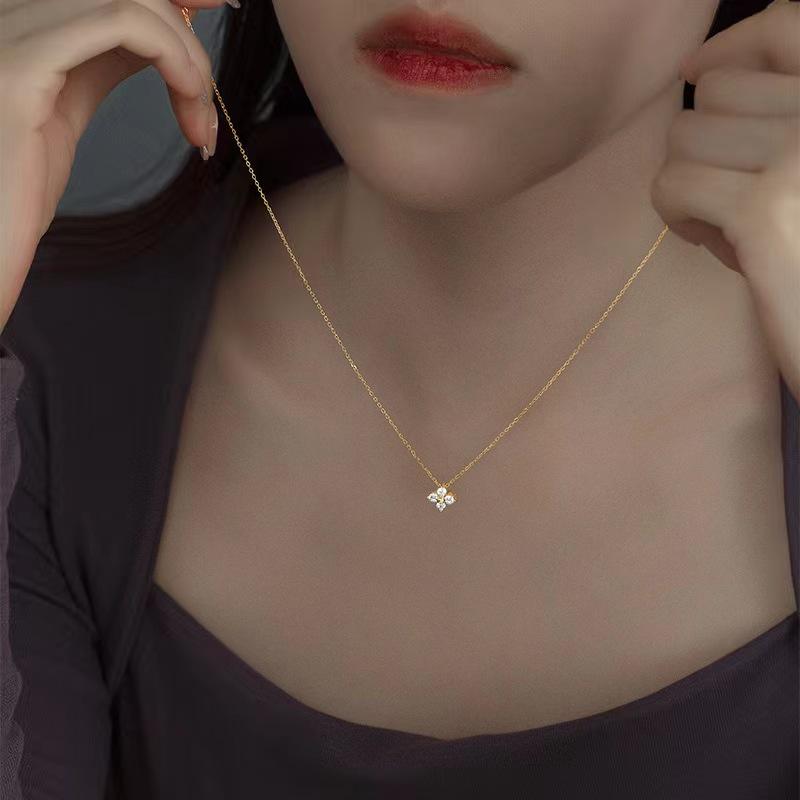 Somilia 925 Silver Super Flash Four 5A Zircon Necklace for Women Simple INS Gold Silver Color Clavicle Chain Jewelry