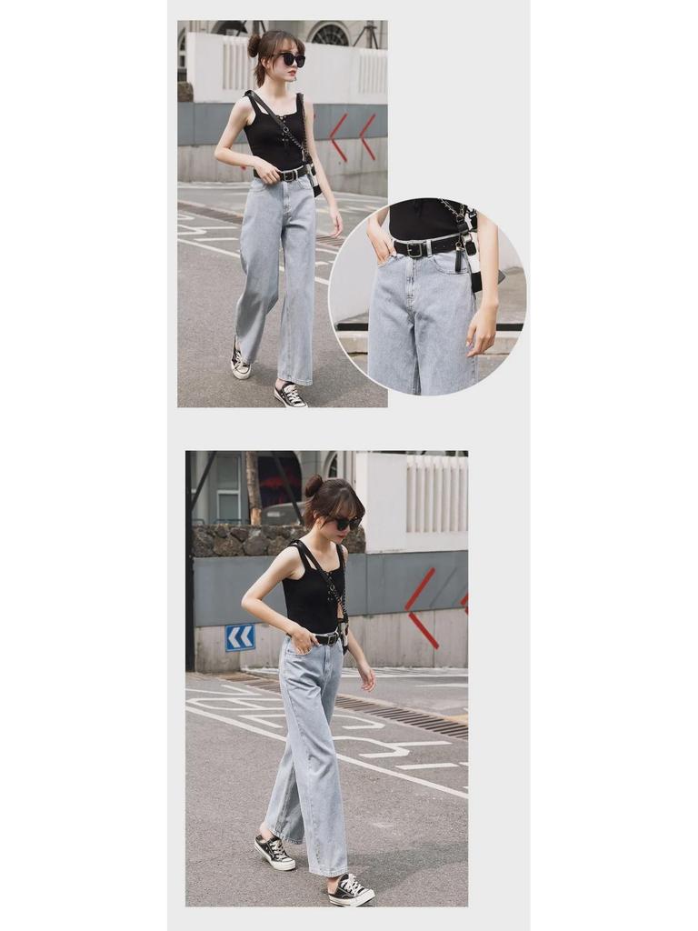 Retro High-Waist Wide-Leg Jeans im koreanischen Stil für Damen: Locker, Schmal, Fließend, Bodenlang, Perfekt für Frühling & Sommer.