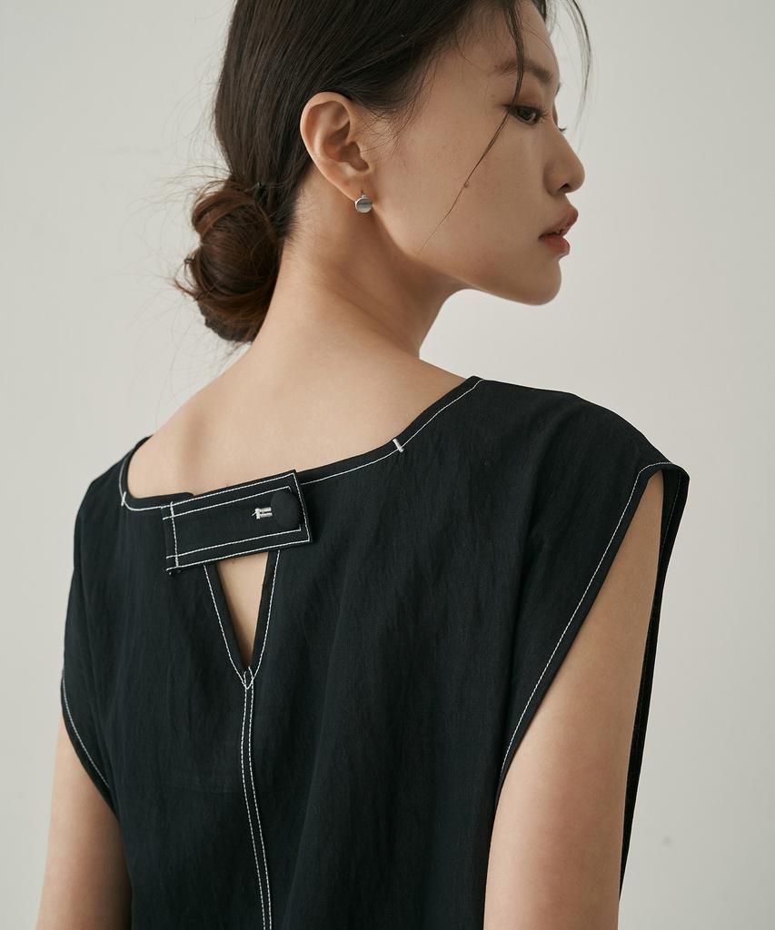 Dijainowol Denim String Long Dress_ Stitch Black