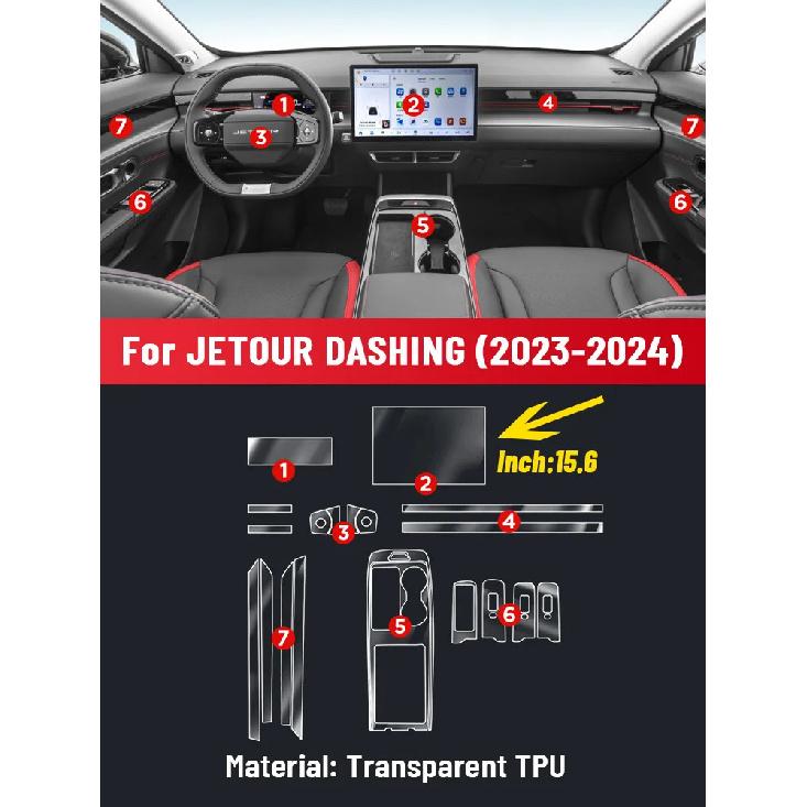 

Auto Anti-scratch Car Interior Center Console Dashboard Navigation TPU Protector Film For JETOUR DASHING X-1 2024 Sticker Screen Inch 15.6