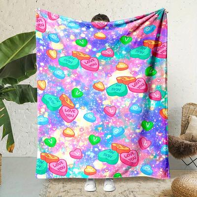Starry Night Heart Print Flannel Throw Blanket  Reversible AllSeason for Bed Sofa Camping Gift