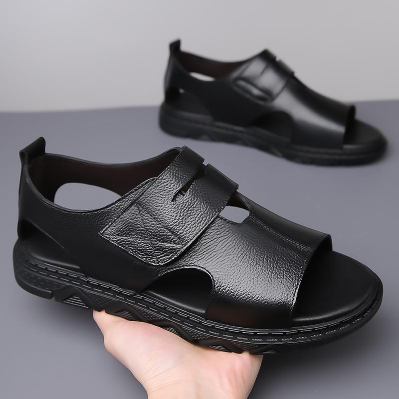 Fashion Summer Mens Casual Sandals Brand Genuine Leather Outdoor Antiskid Shoes Flat Designer Beach Walking Sandal Flat Designer Shoes