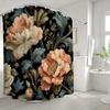 Victorian Floral Shower Curtain – Black Background With Pink Peonies & Gold Vine, 12 Hooks, 70.87×70.87" Waterproof Bath Decor
