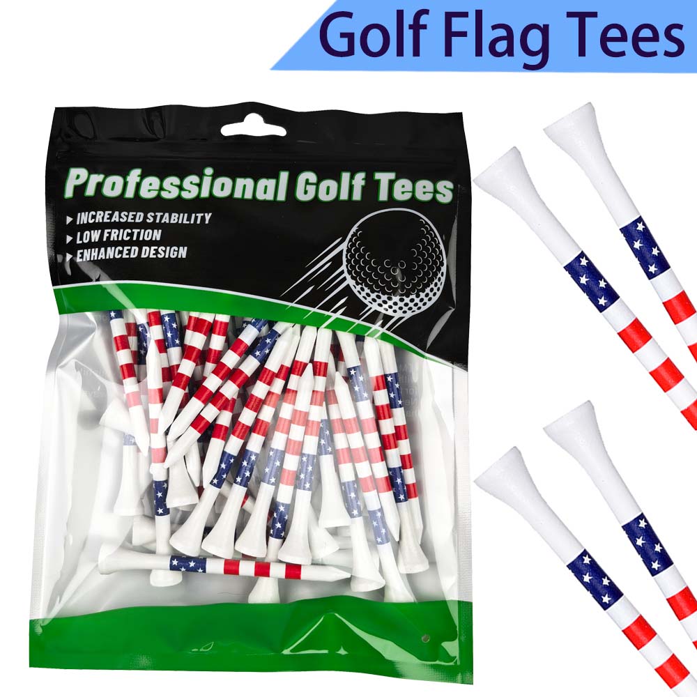 50Pcs Golf Tee 3-1/4 and 2-3/4 inch Durable Bamboo American Flag Designed Golf Training Accessorie