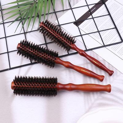 Natural Wooden Straight Twill Hair Comb Boar Bristle Rolling Brush Dryer Curling Roll Hairbrush Hairdressing Styling Tool