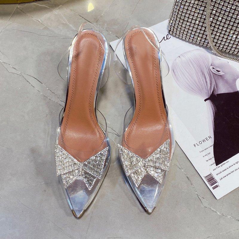 

Transparent sandals female summer new fairy bag head rhinestone bow word with high heels 42 прозорий