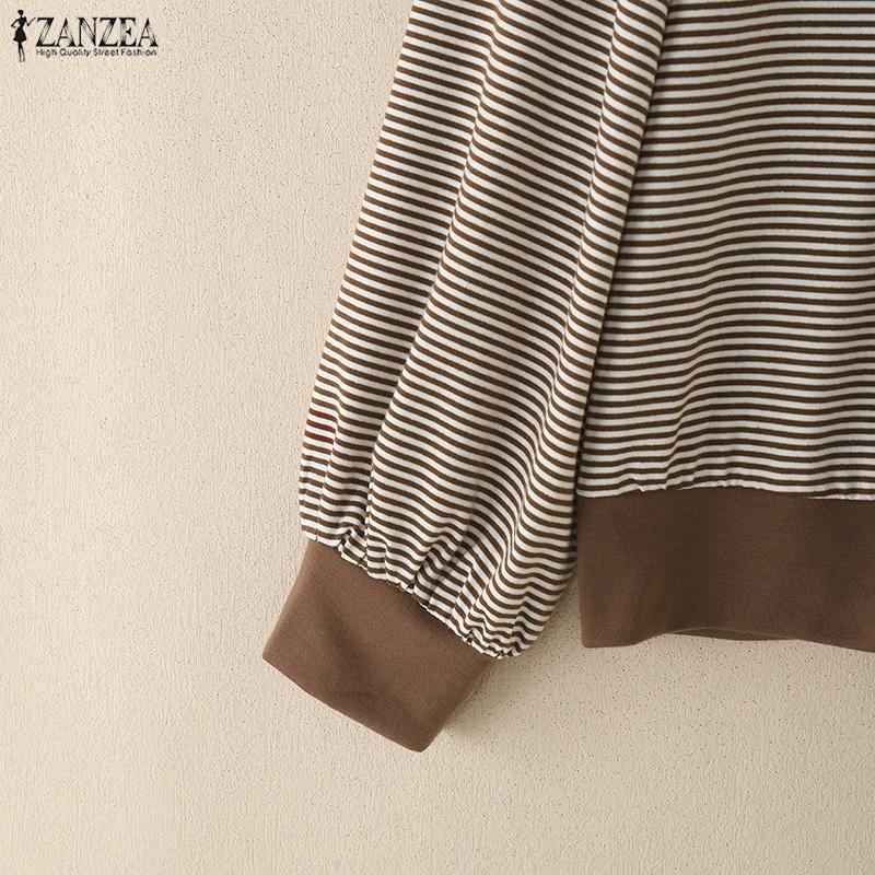 ZANZEA Women Casual Round Neck Long Sleeve Stripe Blouse