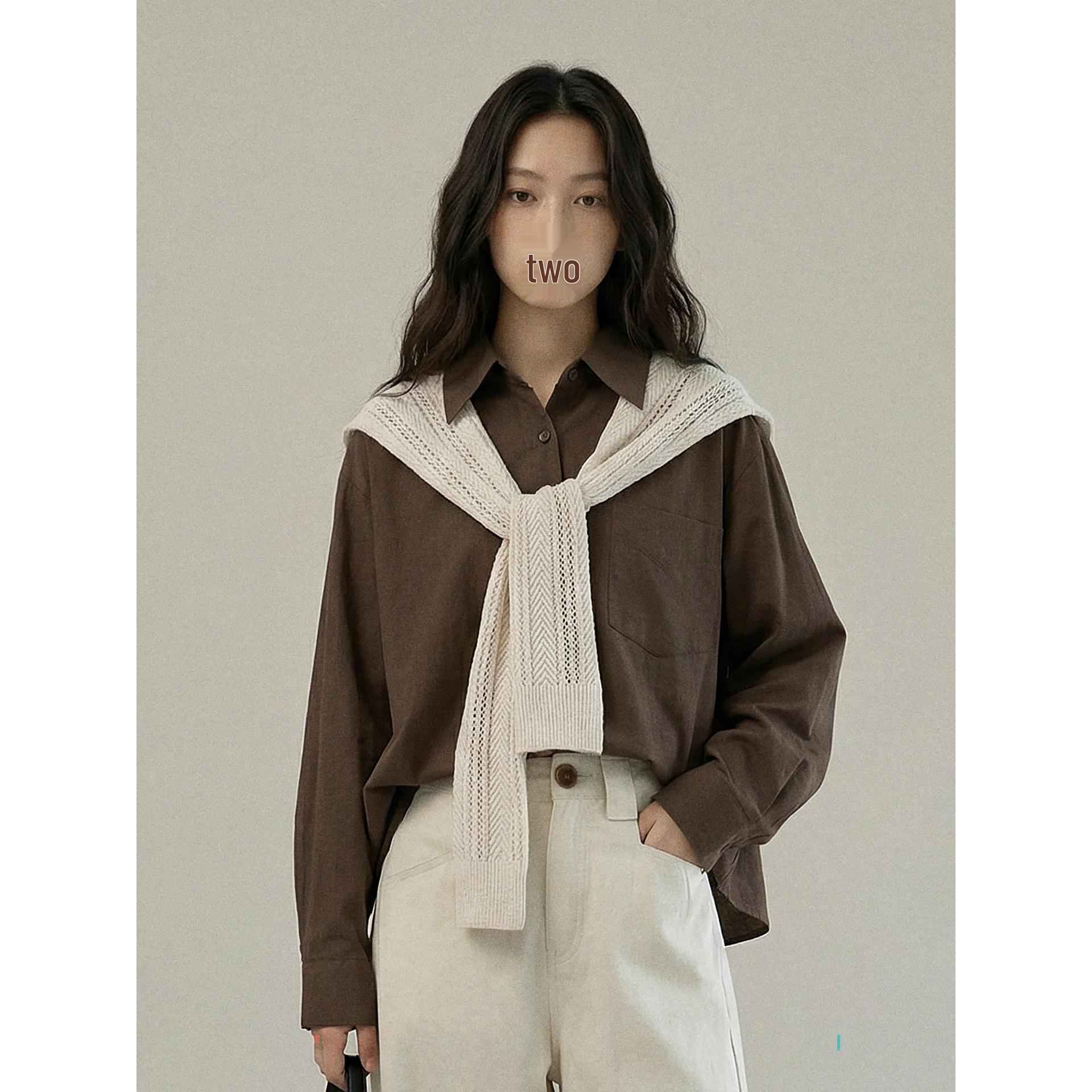 Ge Ming Women s Korean Style Shawl Lapel Shirt - Spring Loose Long Sleeve Top One Size (90-140cm)