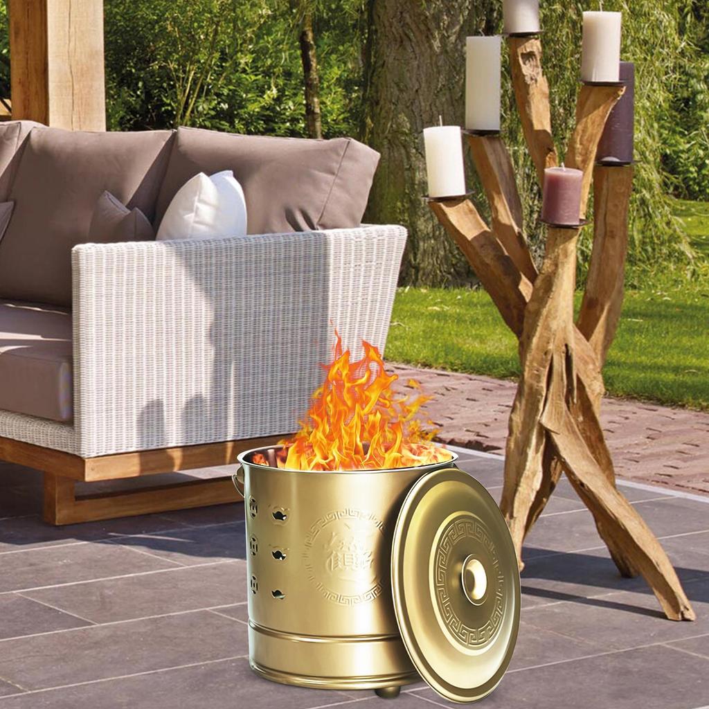 Burn Can for Paper Paper Burner Portable Stainless Cage with Lid Fire Hook And Liner Safe for Patio Garden Balcony Deck Beach