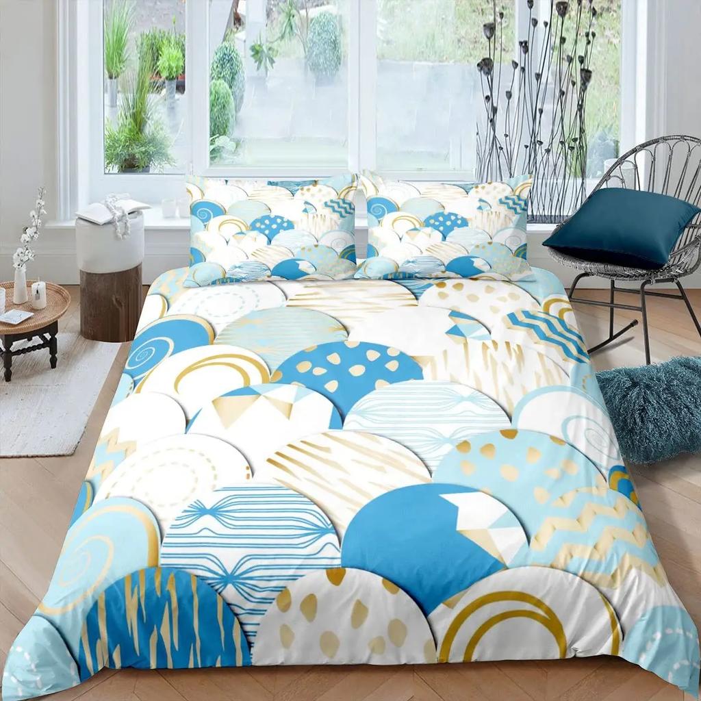 3D Circle Line Geometry Duvet Cover Polyester Queen King Size Quilt Cover With Pillowcase For Kids Teens Home Bedroom Decor Gift