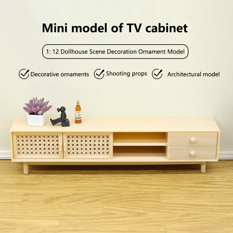 1/12 Dollhouse Mini Tv Cabinet Model Dollhouse Living Room Furniture Decoration Micro Scene Photo Props Pretend Play Toys