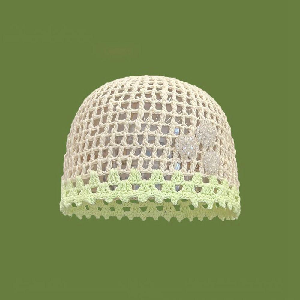 Handmade Crochet Flower Hat Thin Hollow Out Knitted Hat Cute Weave Cap  Girls