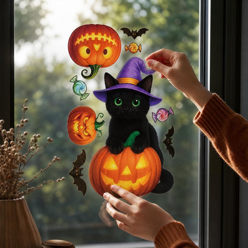 Halloween and Pumpkin Static Cling Window Stickers for Glass Decor