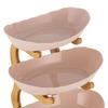 3 Tier Plastic Fruit Bowl W|Bamboo Countertop Stand,Plastic Countertop Bowl Tray for Vegetables, Snacks and Desserts (Off-White)