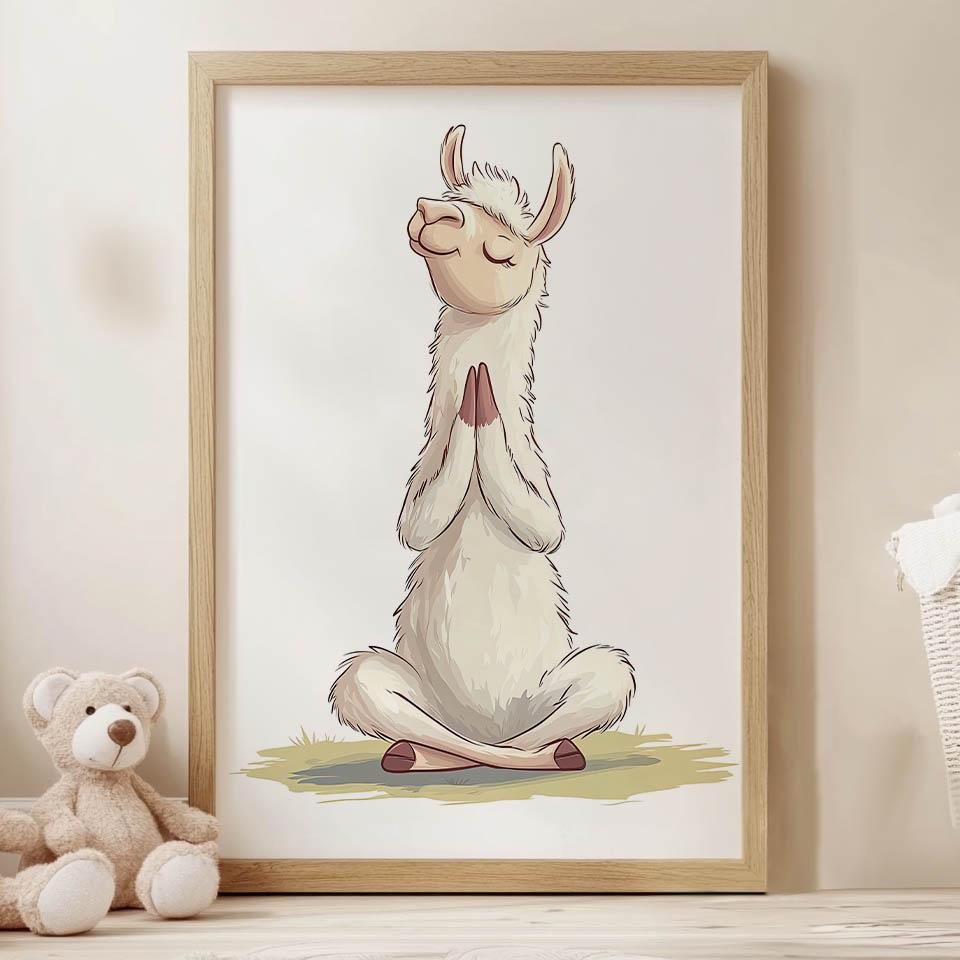 Llama In Meditation - Decorative Poster Llama In Meditation - Decorative Poster, 50X70 Cm, Gold Aluminum Frame, 230 Gsm Matte Paper