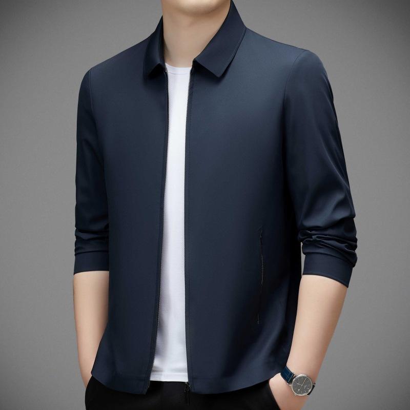 Hochwertige Maulbeerseide Jacke Herren Business Casual Frühling und Herbst Mittelalter und Ältere Bügelfrei Dünn Revers Papa Jacke