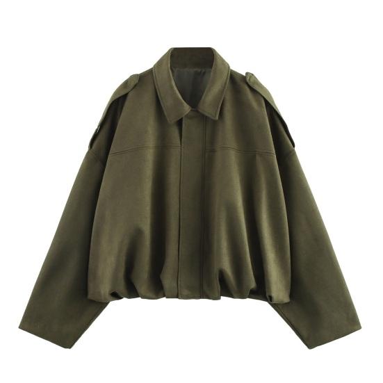 

Women s Faux Suede Jacket Oversized Long Sleeve Lapel Pilot Coat Casual Zip Up Snap Coat Fall Spring Outerwear M зелений