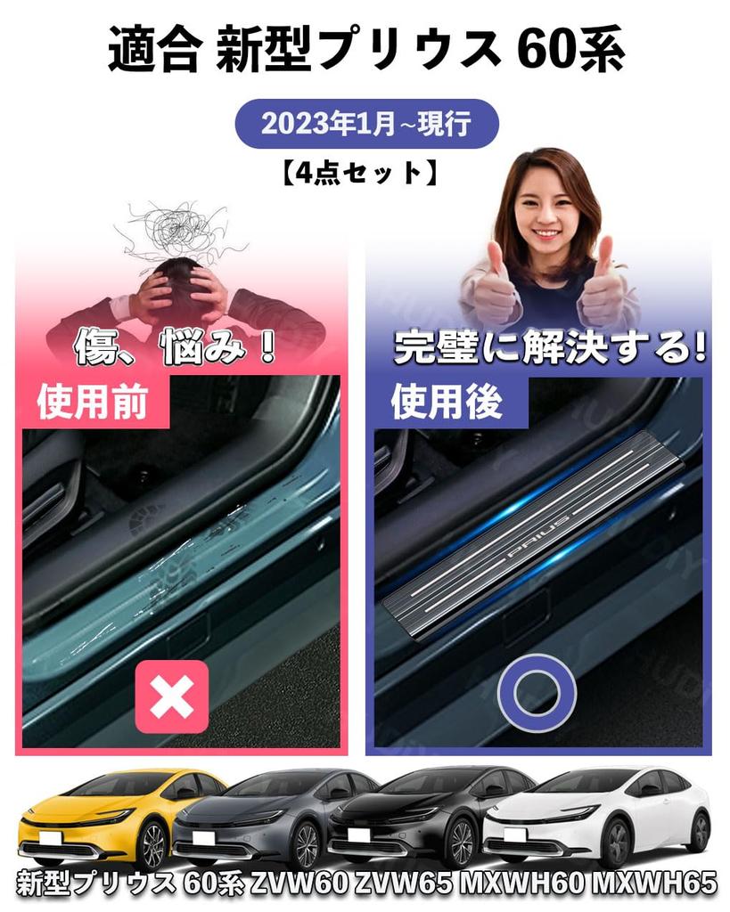 HUDIY Prius 60 Series Stainless Steel Scuff Side Step Door Scuff Luggage Step Covers with and Set Laser Compatible with Prius 60 Series 2023 Includes