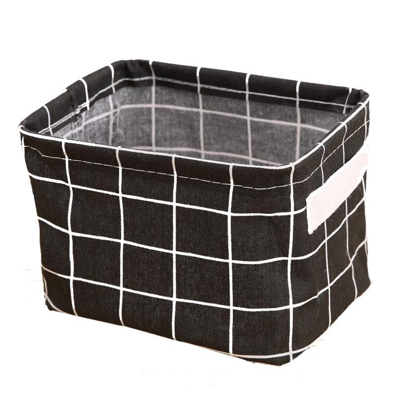 Cesta de almacenamiento de escritorio de algodón y lino nórdico - Organizador de tela con rejilla para el hogar