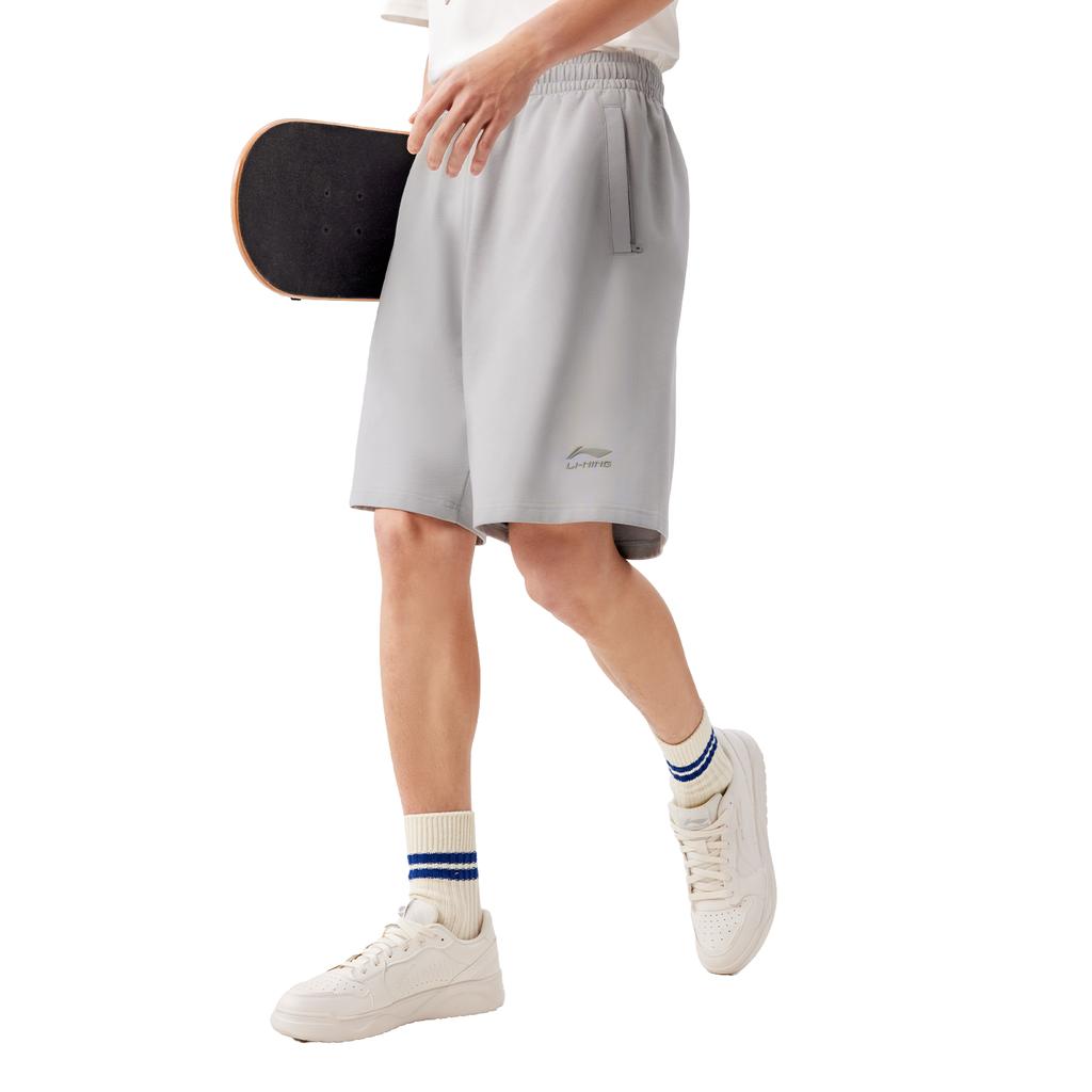 Li Ning Sports Lifestyle Series Simple Solid Color Elastic Casual Shorts Men shorts Geological-Gray AKSV823-2