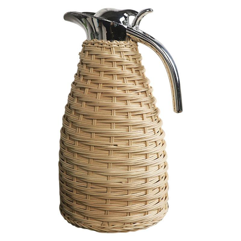 ABZC-Kitchen Hot Water Tool 2L Bamboo Woven Handmade Kettle Stainless Steel Liner Decorative Traditional